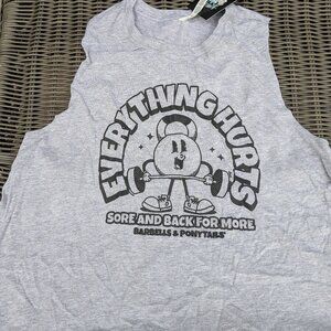 Barbells And Ponytails "Retro Everything Hurts" Racer Crop Tank Top Sz XL NEW
